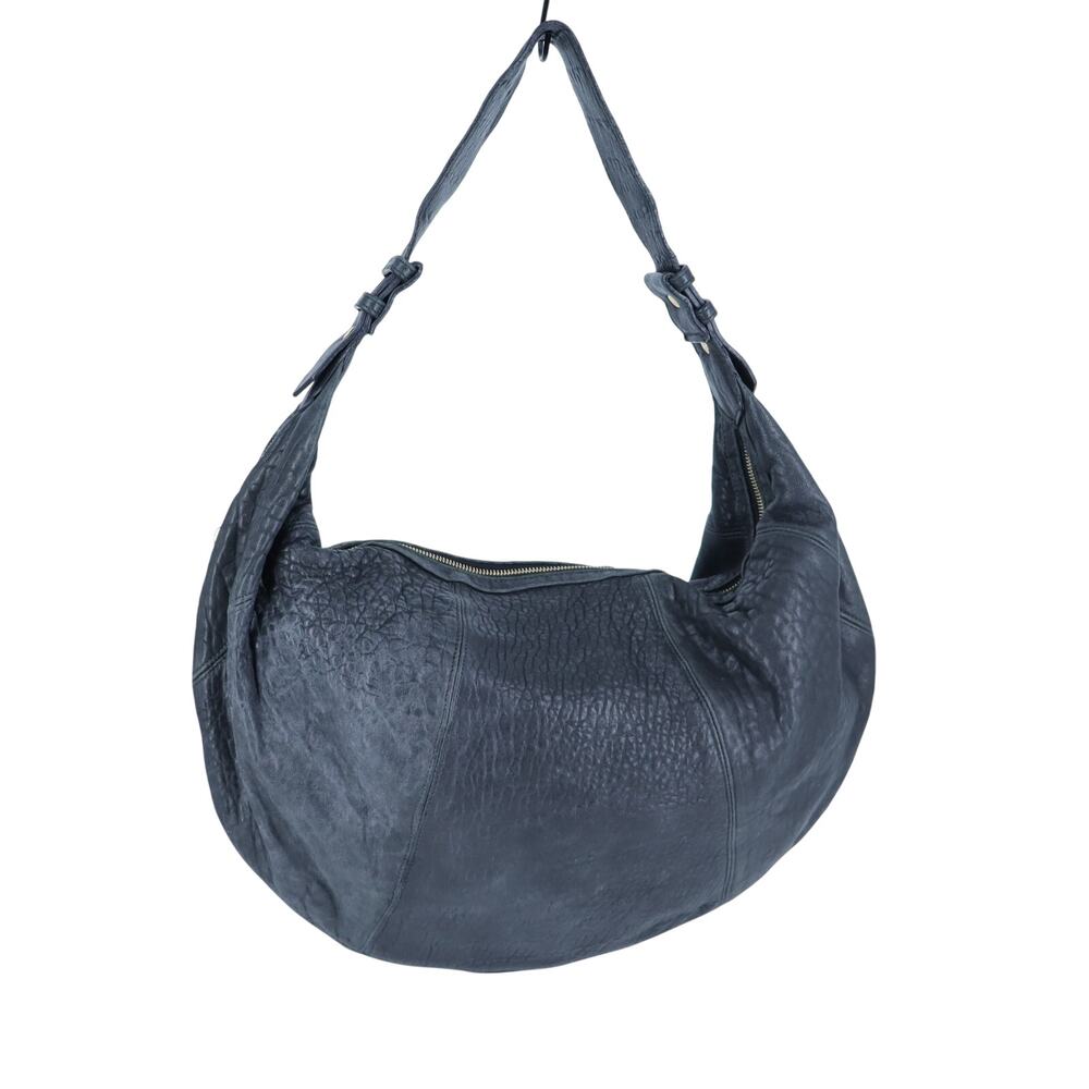MR. Crescent Textured Leather Shoulder Bag Black Slouchy Expandable Bag